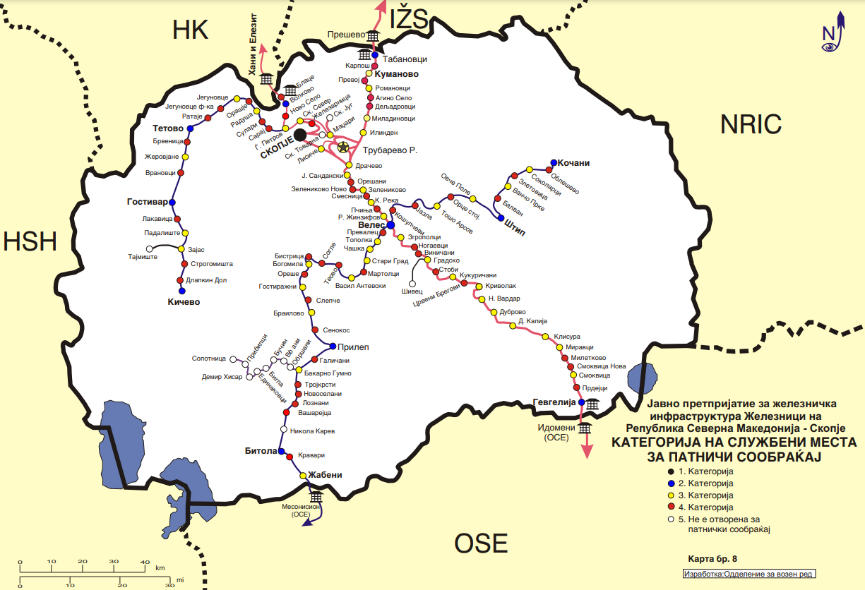 Мапа на железницата со сите железнички станици и нивната категоризација