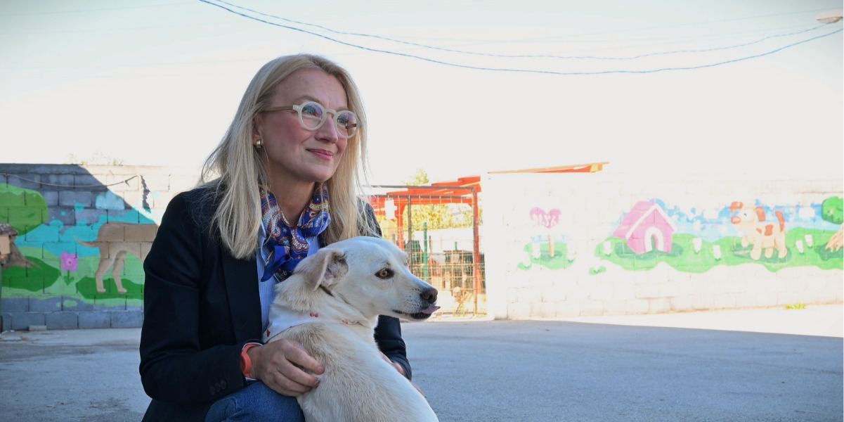 Пешева: Општините поактивно да се вклучат во контролата на кучиња Фотографија од директорката на „Лајка“ Радмила Пешева и кучето Понго